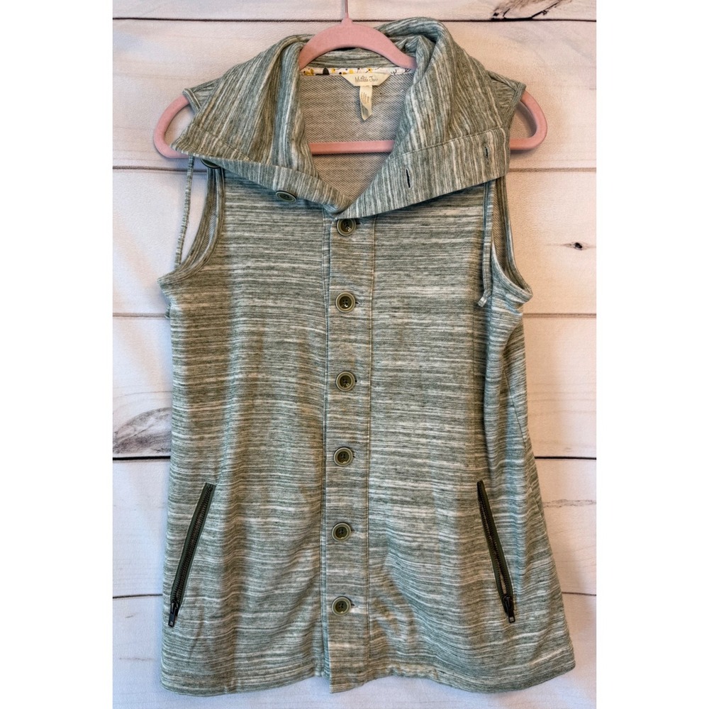 Matilda Jane Green Space Dye Button Front Funnel Neck Vest Womens Small
